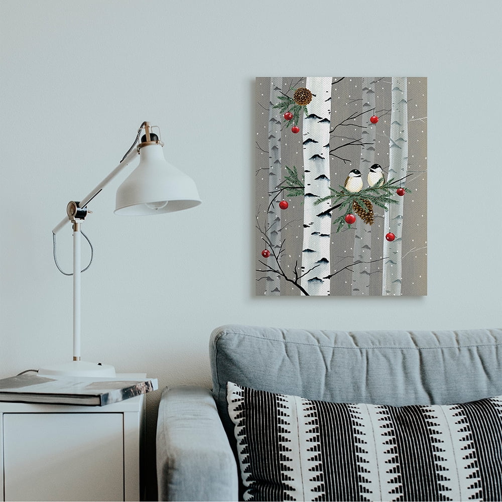 Stupell Industries Birds and Holiday Ornaments Birch Tree Forest Canvas Wall Art by Grace Popp