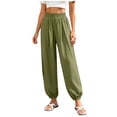 thumbnail image 4 of Gytharion Cotton Linen Pants for Women Fashion Casual Solid Color Drawstring Elastic Waist Trousers Loose Fit Beach Pants, 4 of 7