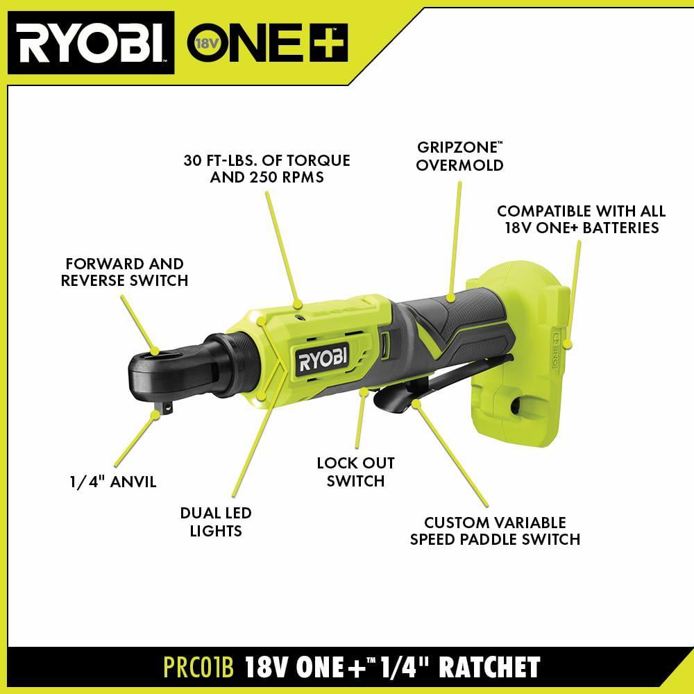 18-Volt ONE+ Cordless 1/4 In. 4-Position Ratchet (Tool Only)