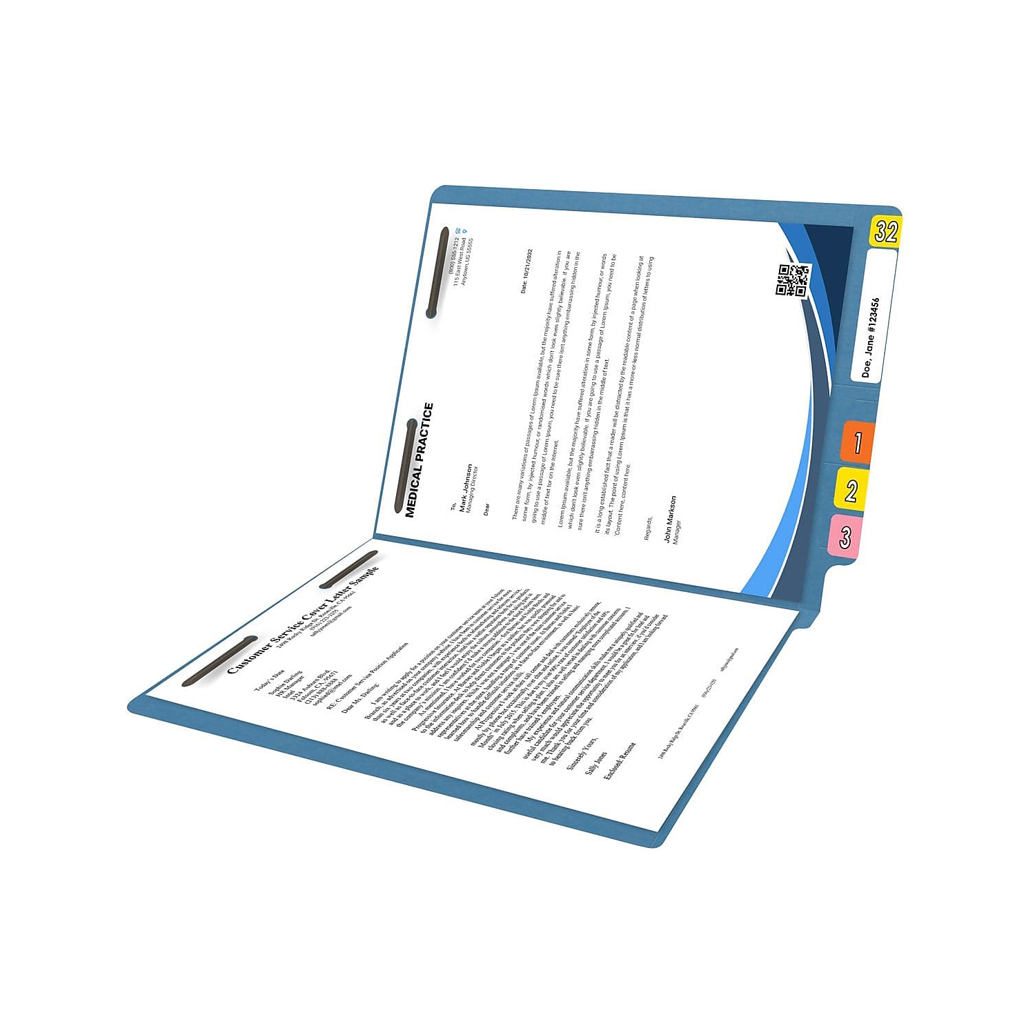 Medical Arts Press Reinforced End Tab File Folder Straight Cut Letter-Size Blue 50/Box (S-01602-BLU)