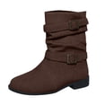 thumbnail image 3 of YOUYEDIAN Boots for Women Low Block Heel Versatile Mid Calf Comfy Fashion Double Buckle Deco Boots Outdoor Casual Round Toe Shoes, 3 of 5
