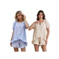thumbnail image 2 of LMLYSoH Women Plaid Set, Short Sleeve Ruffled Shirt with Elastic Waist Shorts Summer Outfit, 2 of 7