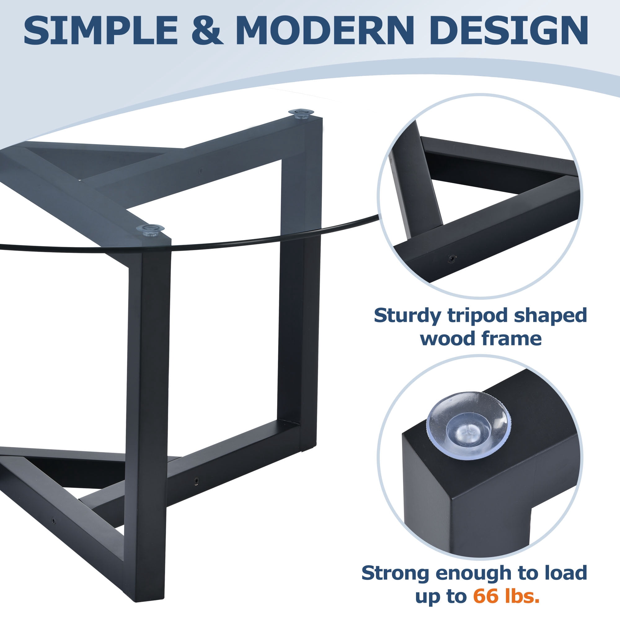 MAYEERTY Round Glass Coffee Table with Tempered Glass Top & Sturdy Wood Base, Easy Assembly Modern Cocktail Table, Black