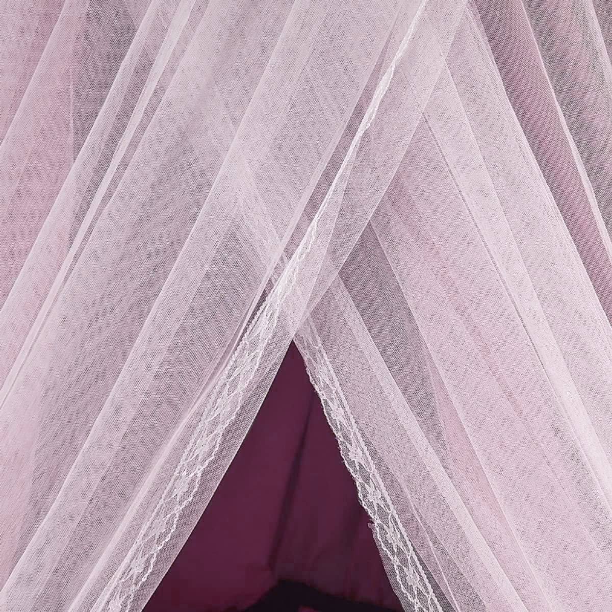 Luxurious Bed Canopy for Girls & Adults - Double Layer Princess Canopy with Lace, Round Dome Mosquito Netting for Queen/King Bed Tent (Purple)