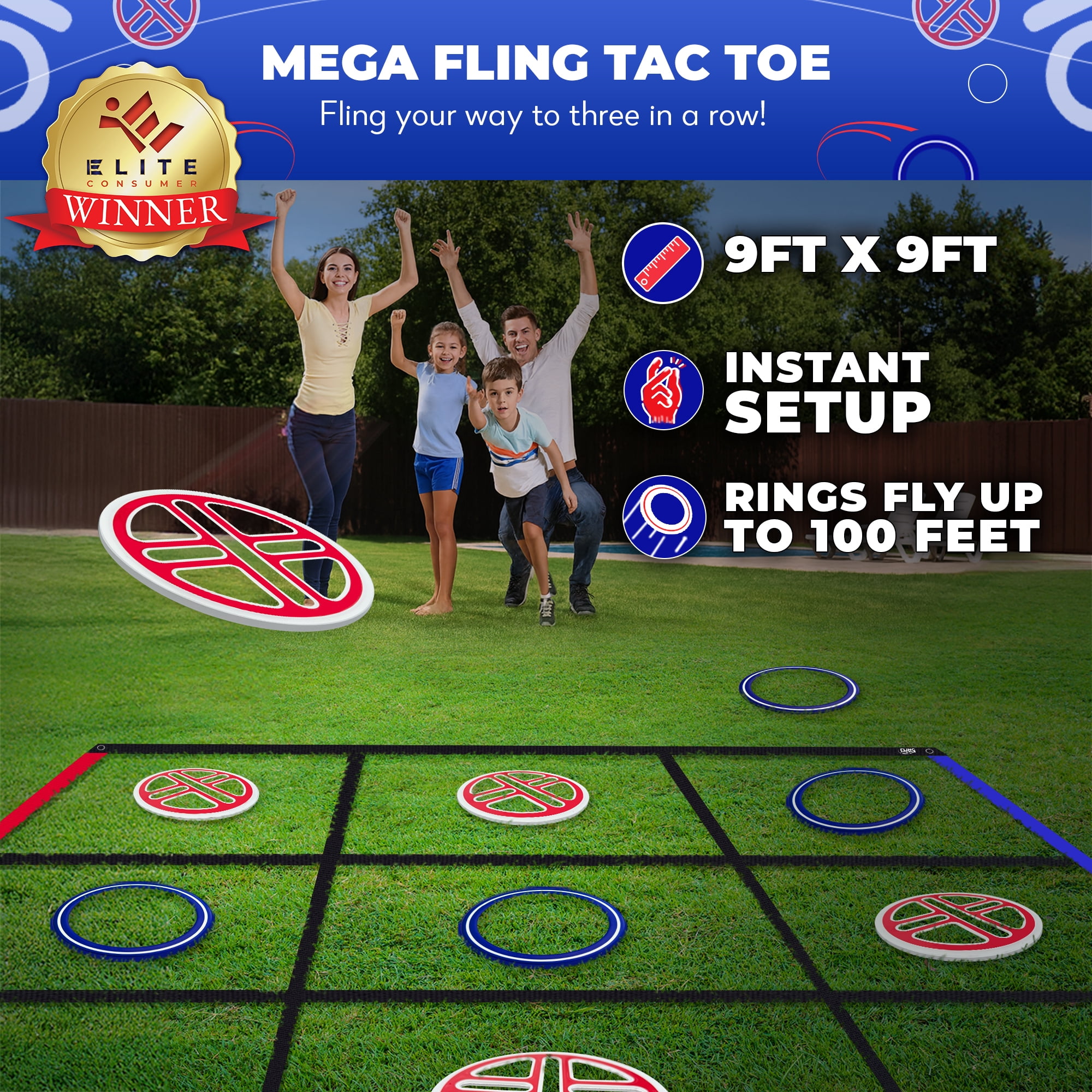 Swooc Games® - Fling Tac Toe™ (9ft x 9ft) Giant Tic Tac Toe Game Outdoor | Weatherproof Giant Outdoor Games for Adults and Family | Large Backyard Games for Kids | Jumbo Outside Yard & Lawn Game