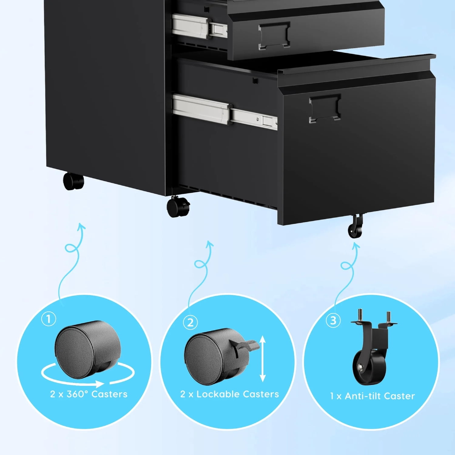 3 Drawer File Cabinet with Lock, Heavy Duty Metal Mobile Filing Cabinet for Home Office, Under Desk Storage with Name Holder, Fits Legal/Letter/A4