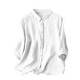 thumbnail image 2 of Tittly Womens Linen Tops Womens Oversized Button Down Shirts Linen Tunics for Women 3/4 Sleeve Linen Shirts For Women 2025 Cotton Summer Retro Boho Tops Vacation Blouse White, 2 of 4