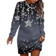 thumbnail image 1 of Bmisegm Femmes Automne et Hiver Mode Noël Flocon de Neige Imprimé Col Rond Manches Longues Robe Décontractée Femmes Vêtements de Noël Noël Gris G, 1 of 4