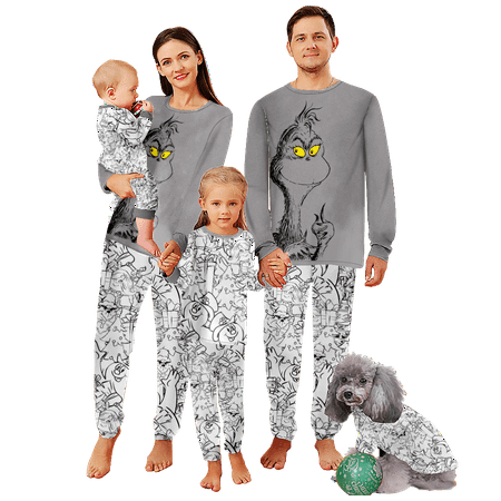 

FUNIER Matching Family Christmas Pajamas Sets Cartoon Monster Print Baby-Kids-Adult-Pet Size 2 Pieces Top and Pants Bodysuits Sleepwear Pajamas Set