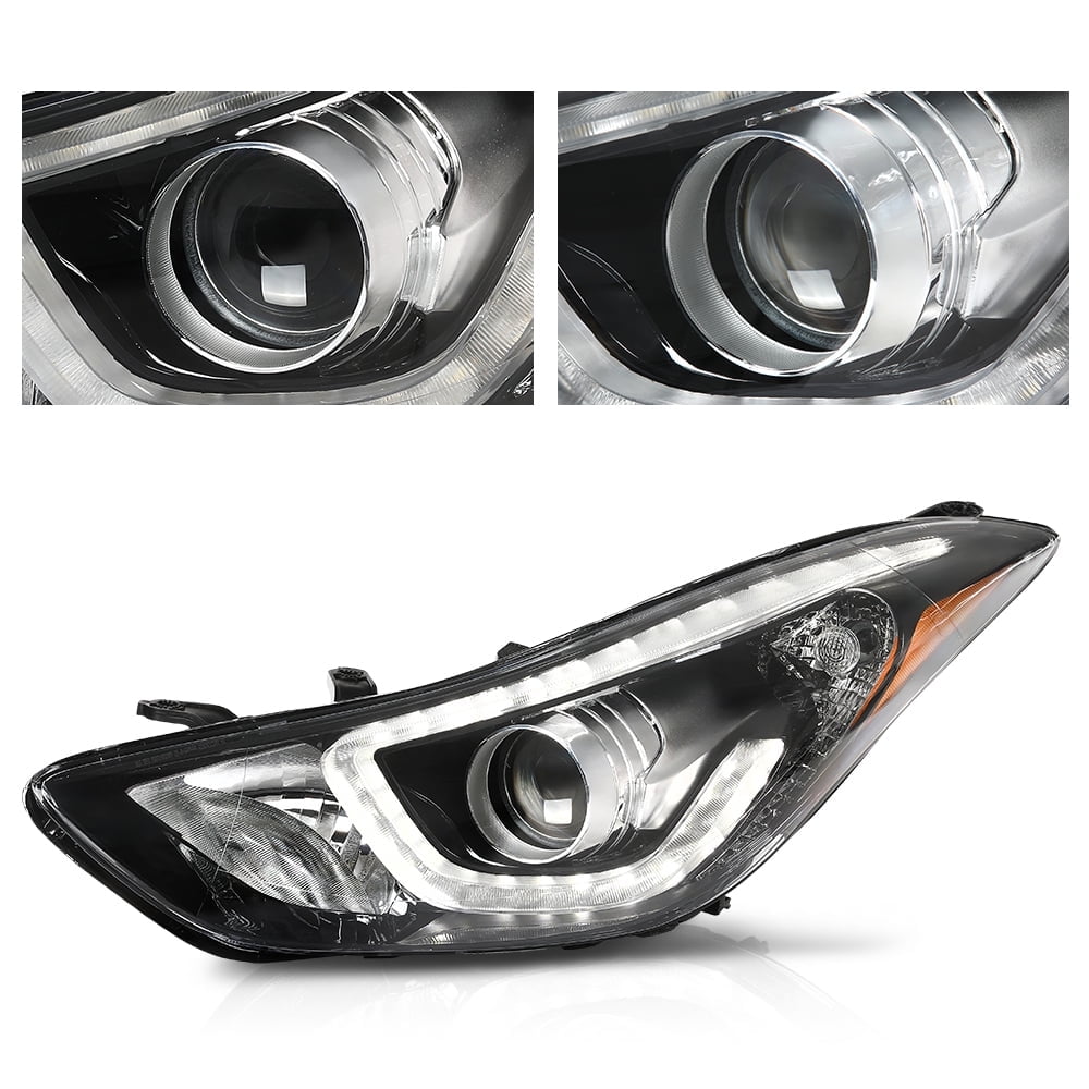 PIT66 Headlights Fit for 2014-2016 Hyundai Elantra DRL LED Projector Clear Lens Driver LH
