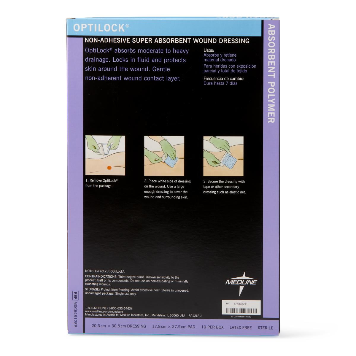 Medline OptiLock Non-Adhesive Dressings, Super Absorbent Dressing, 8"x12", 10 Count