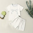 thumbnail image 1 of Korean Style Girls Summer Sleepwear Set Short Sleeve Striped Two Piece Outfit For Daily Wear And Outdoor Activities, 1 of 3