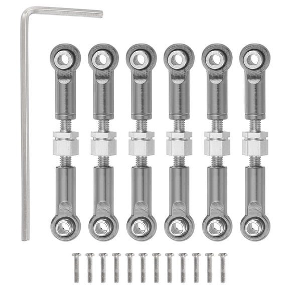 6 Pcs Steering Servo Turnbuckle Rod RC Aluminum Alloy Linkages for A959 A969 A979 K929 1/18  On-Road RC Car (Gray, 37mm)