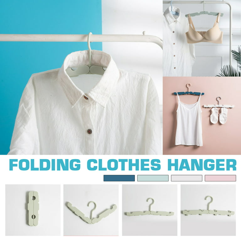 Walbest Travel Hanger with 2pcs Clips Portable Folding Clothes Hanger,  Plastic Space Saving Foldable Drying Rack for Scarves Suits Trousers Pants  Shirts Socks Underwear Travel Home Clothes, 1pc 