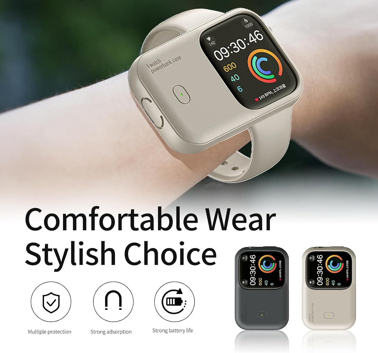 Mobile Power for Apple Watch, Wearable Design Wireless Magnetic iWatch Charger, 1200mAh, Smart Watch Charger for Apple Watch 9/8/7/6/5/4/UYTRA/UfYTRA 2 (Beige, 44mm/45mm/46mm)