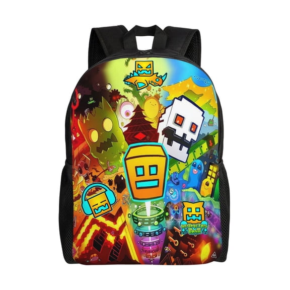 Geo-metry Game Dash Lightweight Backpack Laptop Shoulders Bag Bookbag Daypack Travel Women Men