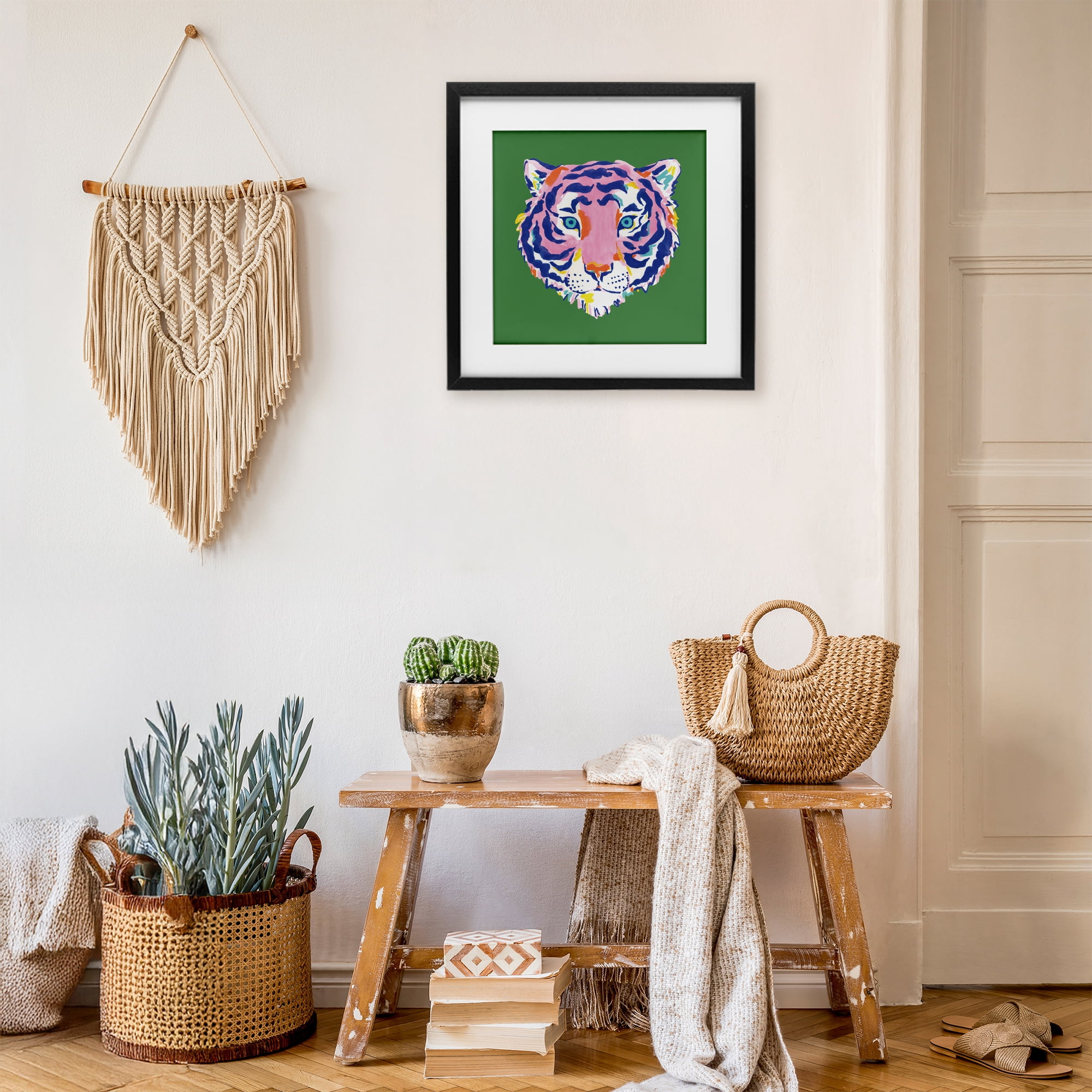 Stupell Industries Exotic Boho Tiger Face Black Framed Print Under Glass, design by Karolina Sato