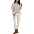 thumbnail image 2 of INSPIRE CHIC Women's Striped Sweater Casual Curved Hem Drop Shoulder Sweaters Pullover Top 2XL Light Gray, 2 of 6
