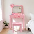 thumbnail image 2 of Hassch Small Vanity Desk with LED Lights and Mirror, 23.6 Inch Makeup Table with Stool, Dressing Table with Storage Drawer, Pink, 2 of 7