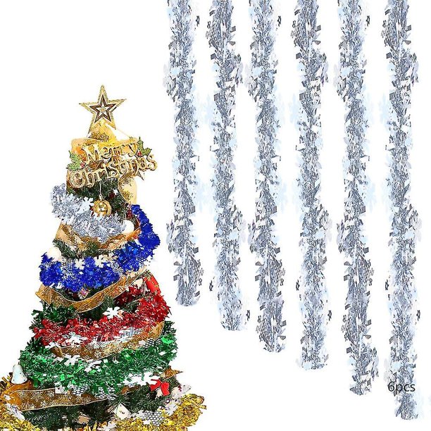 6 guirnaldas de oropel de Navidad, guirnaldas de oropel de árbol de Navidad, oropel de Navidad brillante, árbol de Navidad