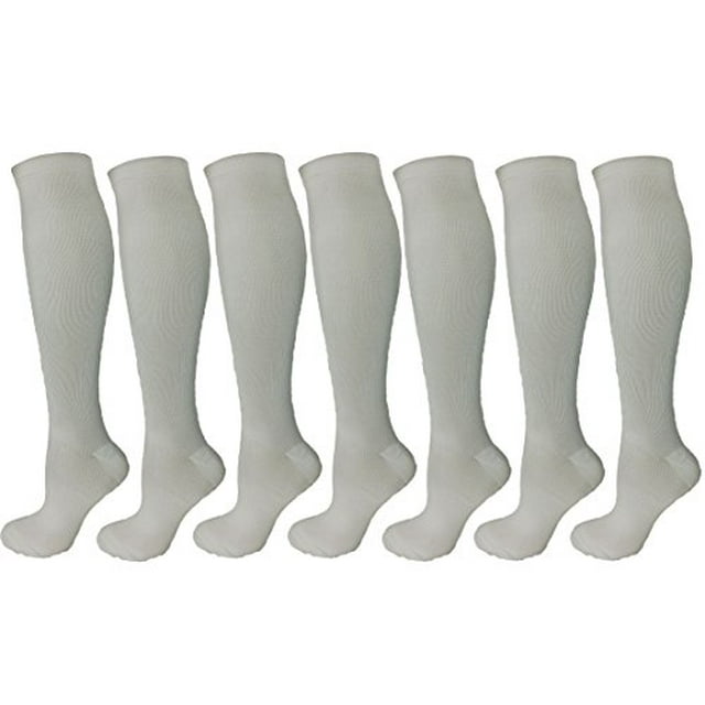 7 Pair Ladies Compression Socks, assorted Colors Moderate/Medium Compression 15-20 mmHgFlight, Surgery, Recovery, Pregnancy, Knee-High Socks. (White, Small/Medium)