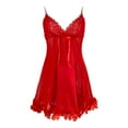 thumbnail image 6 of QUNYINEY Mesh Plus Size Nightgowns for Women Red Sleeveless Lace Nightshirts Loose Fit V Neck Women's Lounge, 6 of 9