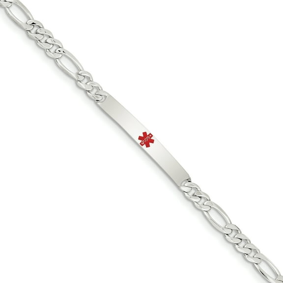 Sterling Silver Polished Medical Figaro Anchor Link ID Bracelet