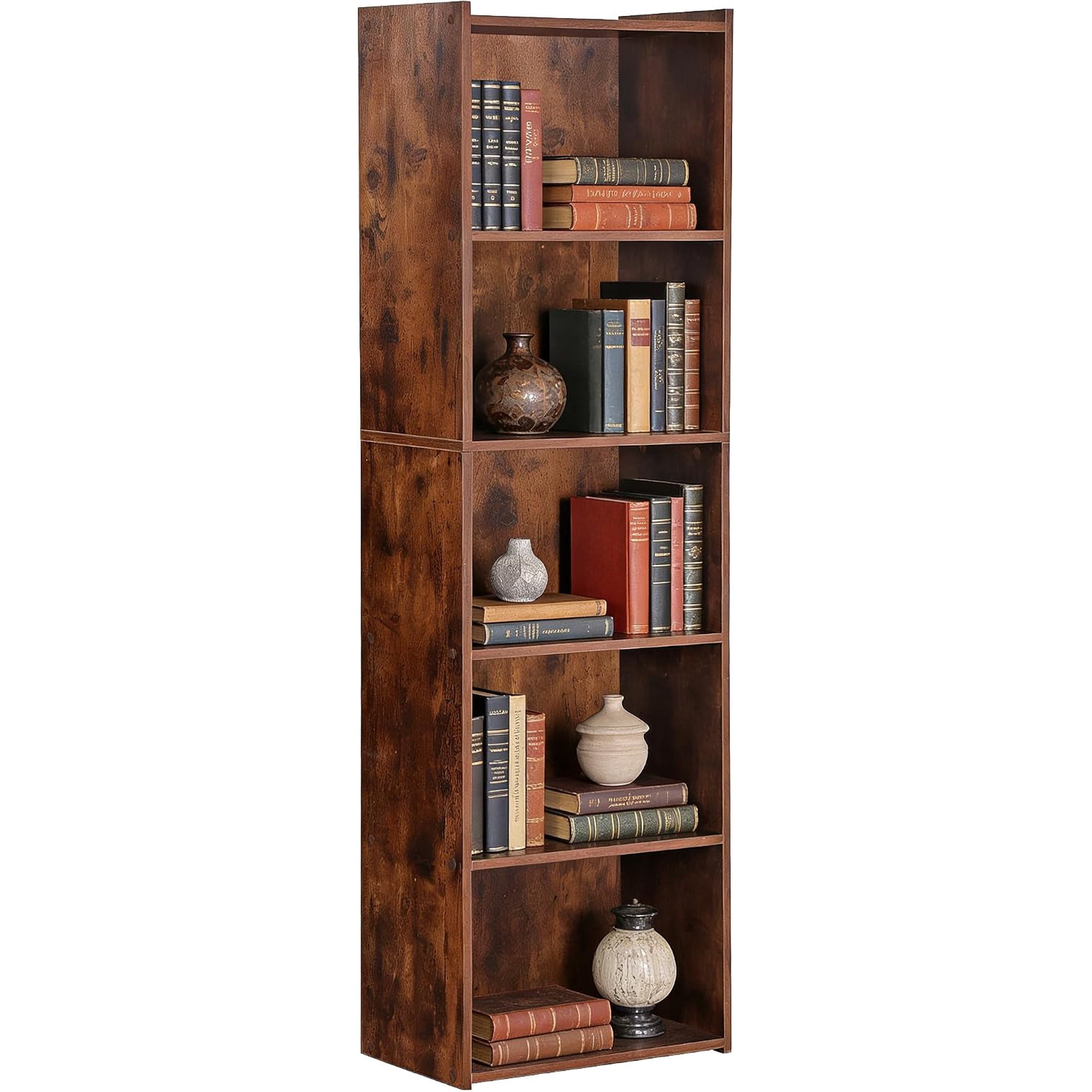 5-Tier Shelf Bookcase, Freestanding Wood Storage Display Open Bookshelf for Home Office (Rustic Brown)
