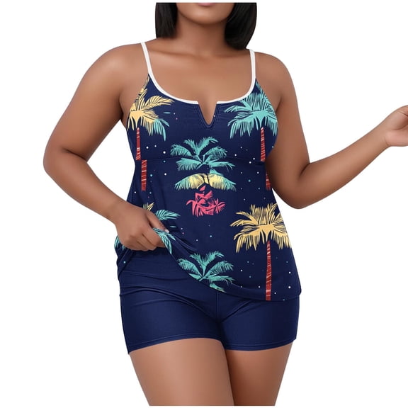 Floral Print Tankini Swimsuits for Women Plus Size 2 Piece Tummy Control Bathing Suits Oversize Modest Swimwear Loose Fit Swimwear with Boyshorts 2 Pcs Spring Summer Holiday Beach Bathing Suits