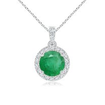 ANGARA Natural Round Emerald Dangle Pendant with Diamond Halo in 14K White Gold for Women (Size-6mm) | May Birthstone, Birthday, Anniversary, Jewelry Gift for Women | Natural Emerald Necklace