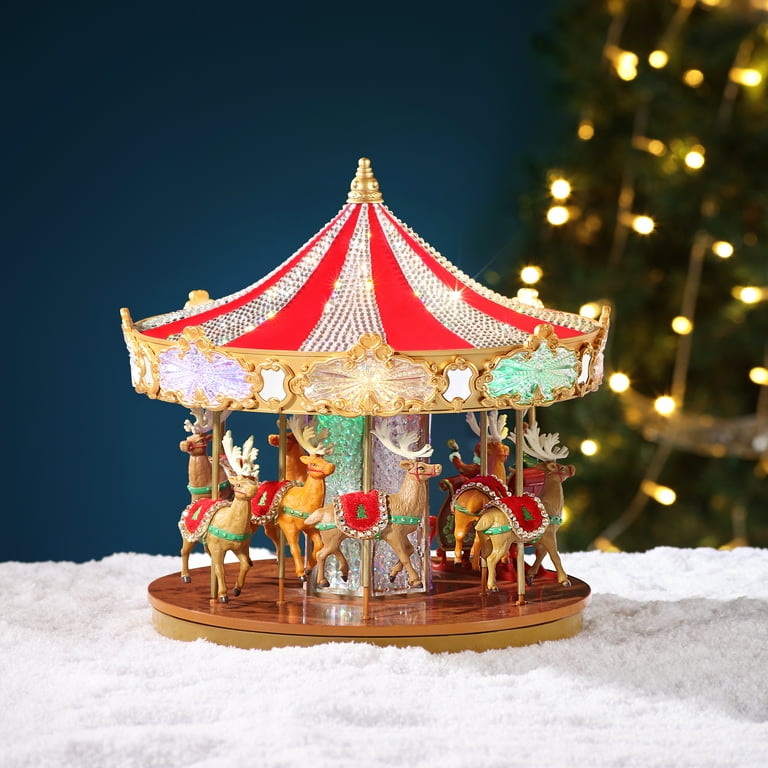 Mr. Christmas 12 in. Animated Crystal Very Merry Carousel, Red, 1