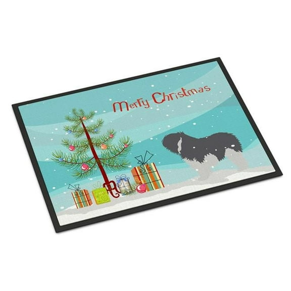 Polish Lowland Sheepdog Dog Merry Christmas Tree Indoor or Outdoor Mat - 18 x 27