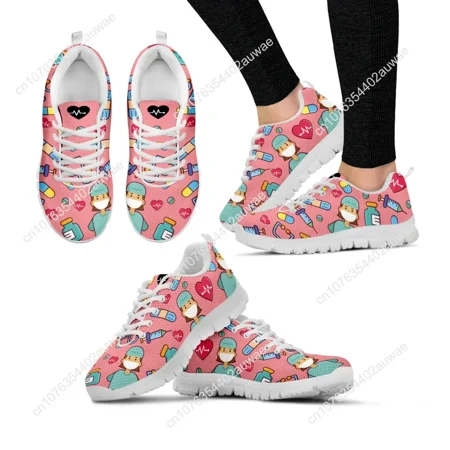 

Scarpe da ginnastica per infermiere medico da donna stampa ospedaliera medica appartamenti in rete leggera da donna Casual prima