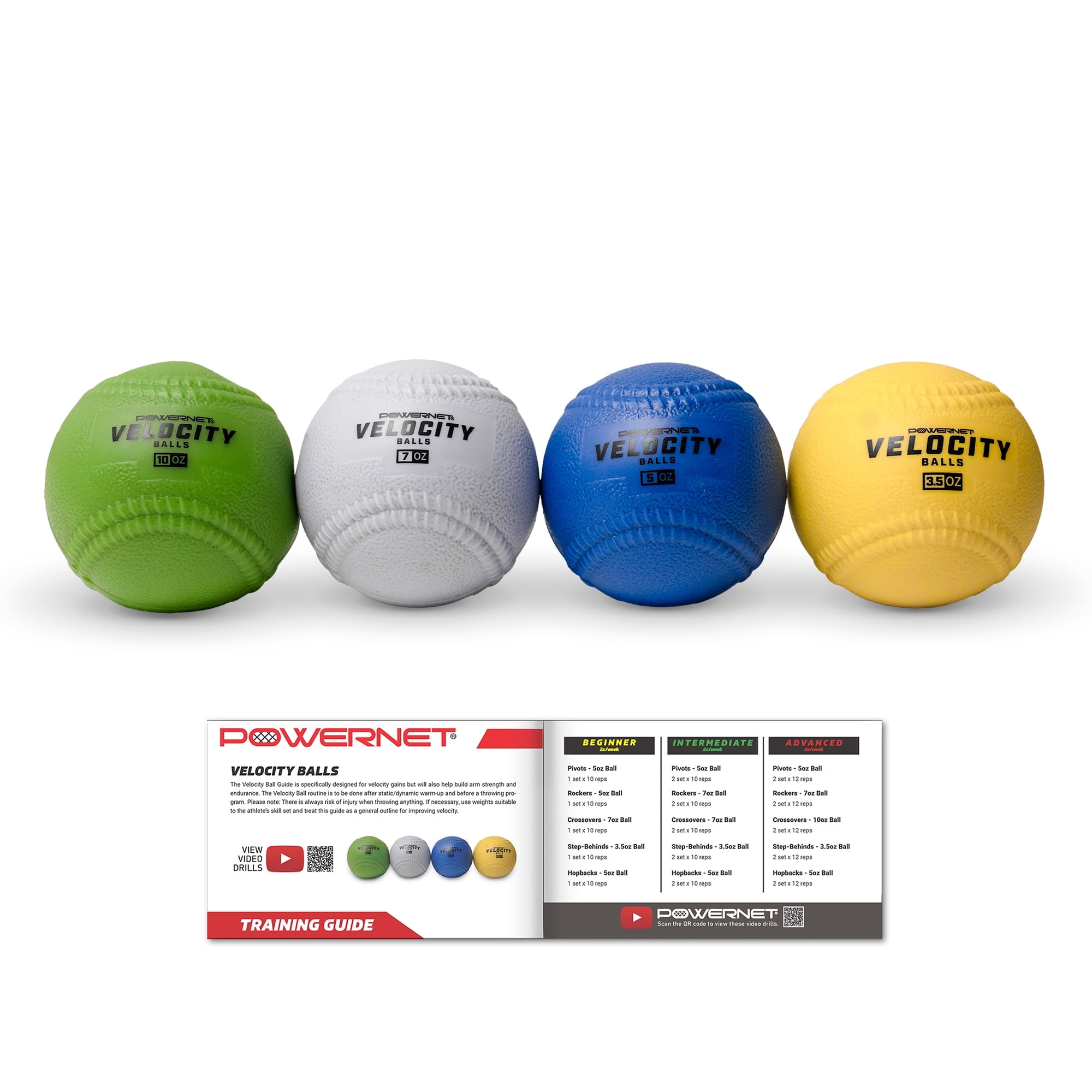 PowerNet Velocity Balls, 4-Pack Training Weighted Baseballs, Softball & Baseball Training Equipment Balls for Throwing & Velocity Training, 3.5 oz-10 oz Sand-Filled Weighted Training Balls