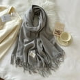 thumbnail image 4 of safuny Clearance Women Christmas Gift Fall Pashmina Shawl Wrap Cape Solid Tassel Knitting Cardigan Scarf Blanket Warm Neck Soft Fashion Winter Scarf Dark Gray, 4 of 4