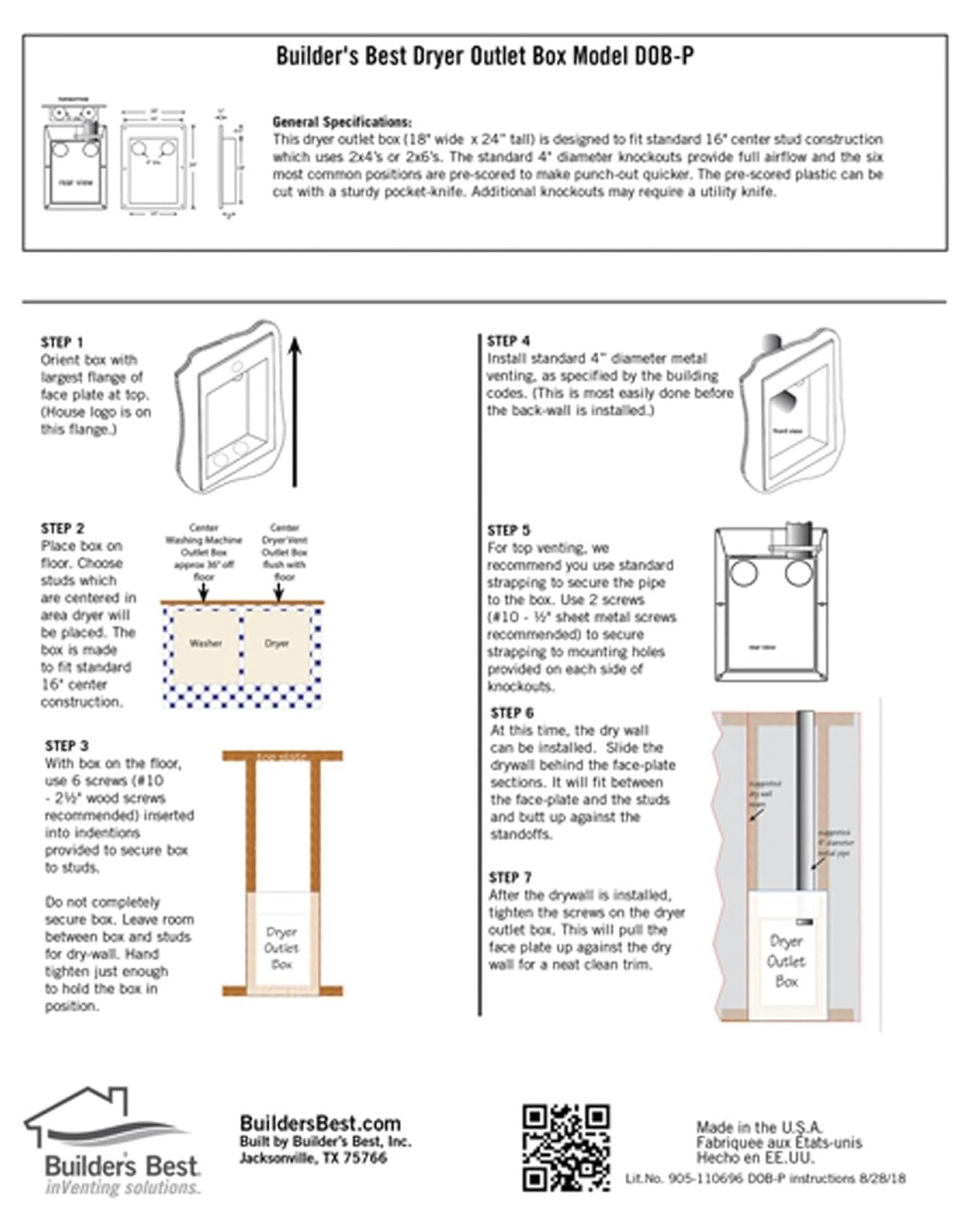 Saf-T-Duct Dryer Outlet Box, white