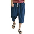 thumbnail image 2 of PBNBP Linen Pants,Mens Baggy Linen Capri Pants Casual Harem Summer Relaxed Elastic Waist Below Knee Long Shorts with 4 Pockets, 2 of 6