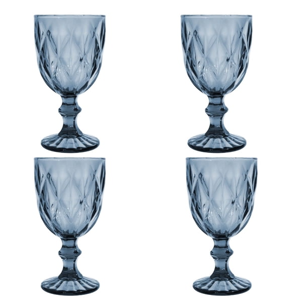 Copas de Vino Agua Vidrio Cristal Vintage 245 ml Vittori Juego 4 Piezas Color Azul Cobalto