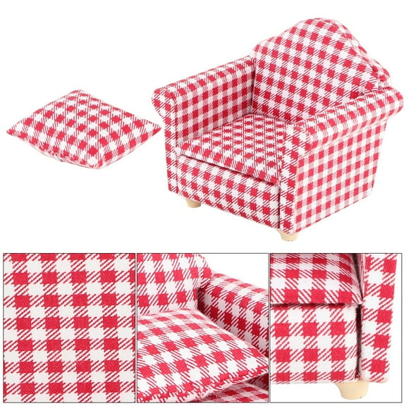 Miniature Single Sofa Couch Armchair with Pillow for 1:12 Dolls DIY Doll Accessories Gift for 3-6 Year Old