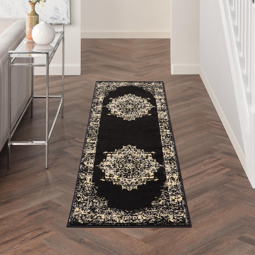 Nourison Grafix Persian Center Medallion Black Area Rug
