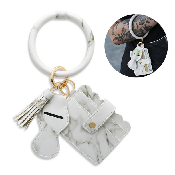 Desmontable Pu Cuero Llavero Tarjetero Círculo Pulsera Pulsera Llavero Para Novia Madre Amiga Vogacara AP006160-02