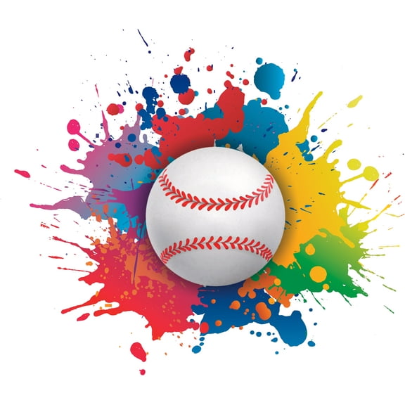 Home Art Baseball Decor Design Vinyl Wall Decal - 20" x 28" Adhesive Children's Bedroom Living Room Watercolor Splat Ball Major League Baseball Removable Wall Decoration Sticker - Multicolor