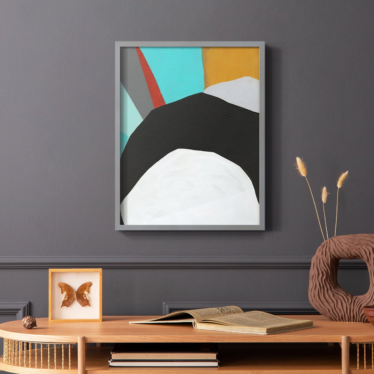 Graphica III Framed Print in Gray Solid Wood Framed Print No Nail Hanging