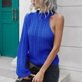 thumbnail image 3 of Suéter de un hombro para mujer, cuello redondo, color sólido, informal, un hombro, manga larga, suéter de punto, Top azul S, 3 of 6