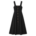 thumbnail image 4 of ClodeEU Women's Square Neck Spaghetti Strap Midi Dress,Casual Button Front A Line Dress with Pockets Black,Women's Plus L, 4 of 8