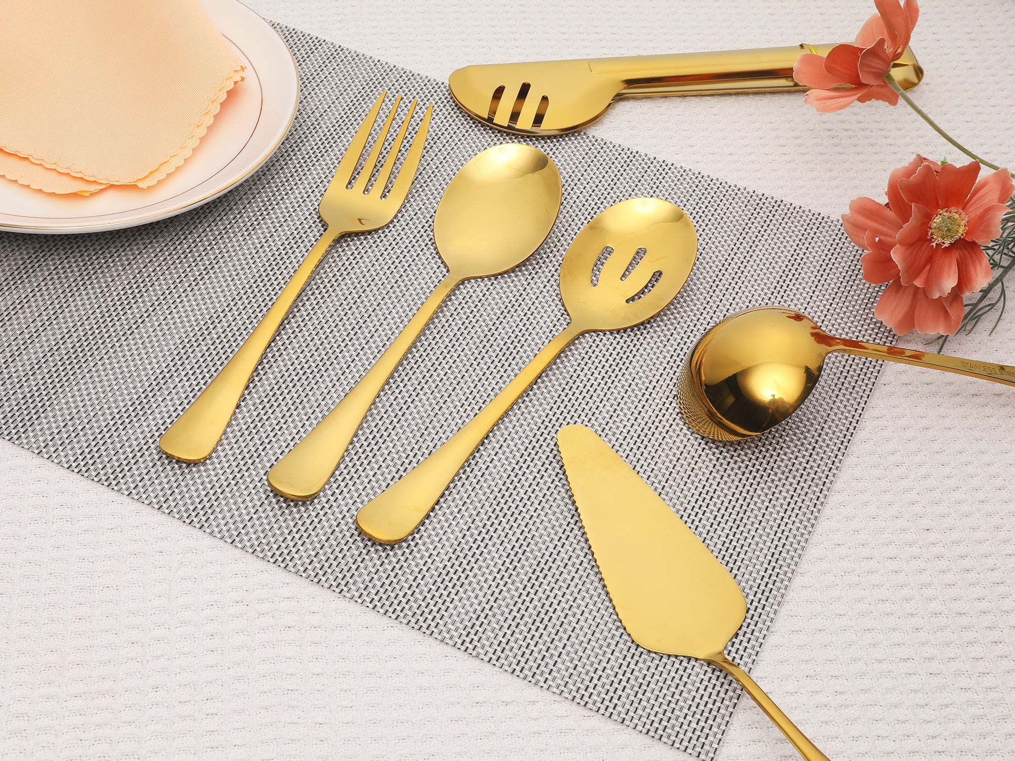 Unique Bargains 10 Piece Silverware Set Stainless Steel Flatware Gold 10 Pcs