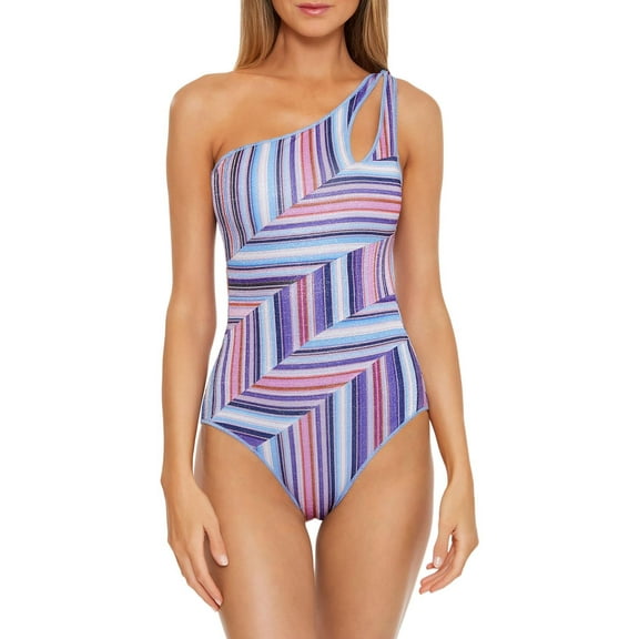 Becca Womens Metallic One Shoulder One-Piece Swimsuit