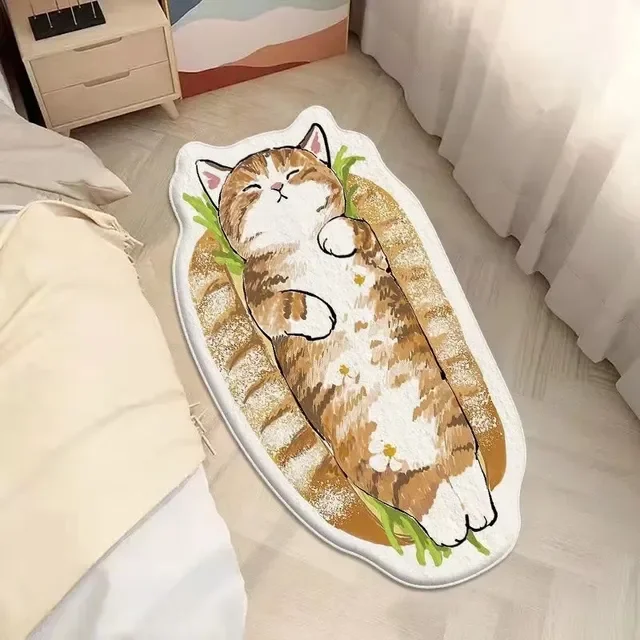 Cartoon Bedside Rug Cat Floor Mat Fluffy Cat Mats Irregular Carpet for Living Room Shaggy Area Rugs Thicken Doormat Cute Decor