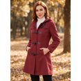 thumbnail image 2 of DARING DIVA Women's Winter Coat Toggle Duffle Long Hooded Peacoat Overcoat M Dark Red, 2 of 8