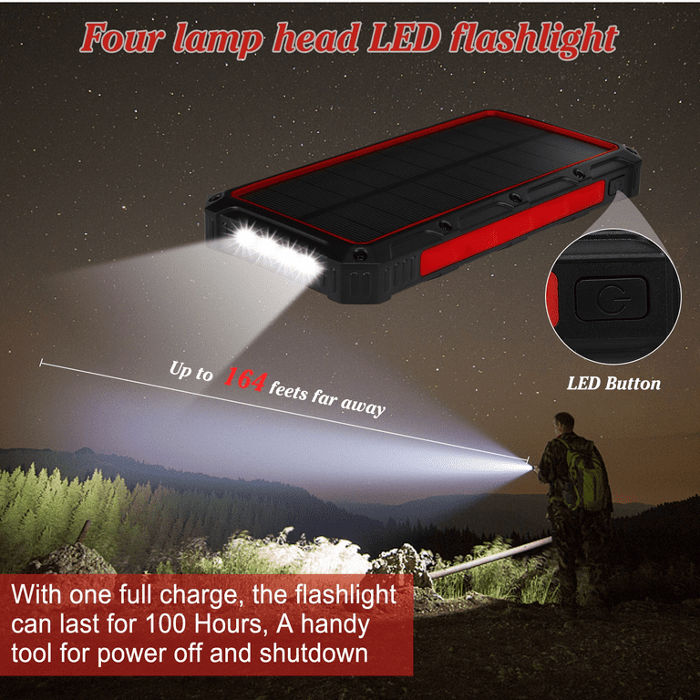  Solar Power Bank 36000mAh,Solar Charger Wireless Built in 3  Cables IPX5 Waterproof Portable Solar External Battery Pack with 3 Input 4  Output 15W USB C Port Camping Flashlight iPhone Samsung Tablet 
